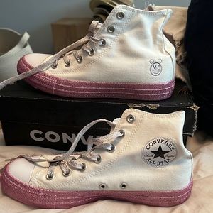 Converse Miley Cyrus pink and white sneakers